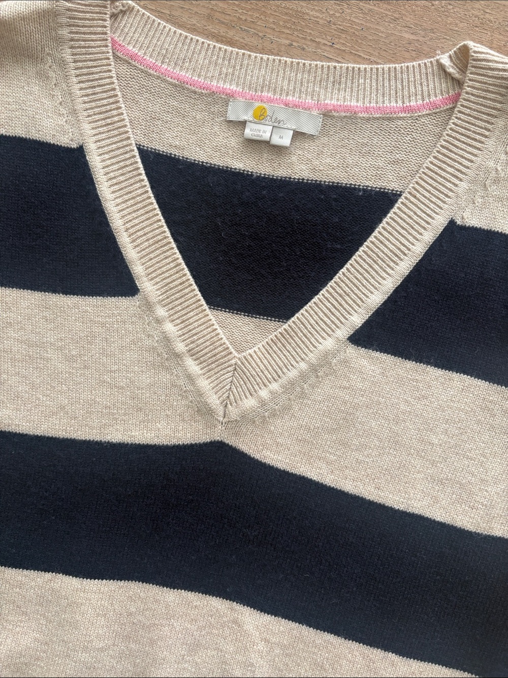 Boden Navy and Beige Striped V-Neck Sweater Vest